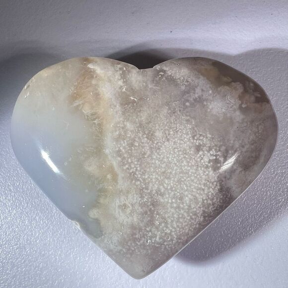 Flower Agate‎ Heart Carving (#15) - Picture 3 of 12